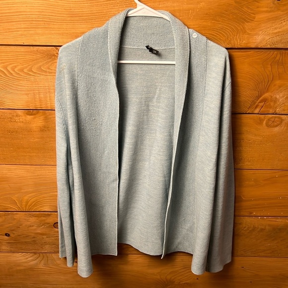 Eileen Fisher  100% ‎ Merino Wool Open Knit Cardigan Womens Sweater Lg sea foam - Picture 1 of 8